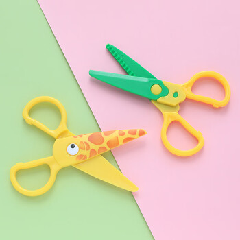 fasola不伤手可爱塑料手工小学生剪刀儿童用剪纸绿色黄色2件套