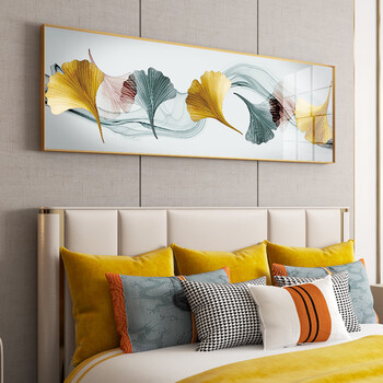 一面墙 卧室床头装饰画房间墙面高档大气挂画现代中式银杏麋鹿大幅横