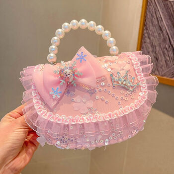 迪士尼艾莎公主斜挎包新款儿童包包可爱时尚单肩包女童小女孩珍珠手提