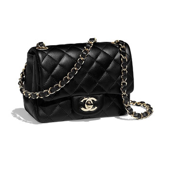 chanel香奈儿女包黑色金扣minicf方胖子链条包斜挎包单肩包 a35200 y0
