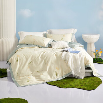 罗莱家纺 森女风淡雅米黄色花卉全棉四件套 森系百搭纯棉件套单人 遇