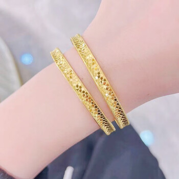 手镯女 足金999素金条形龙鳞纹金七夕情人节礼物送女友 60mm内径一只