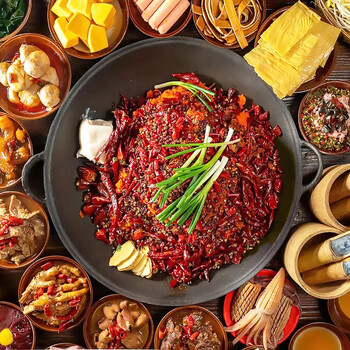 uyuk商用九宫格老火锅锅具搪瓷铸铁平底圆底双耳鸳鸯子母 38cm平底红