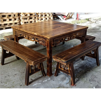 中式仿古八仙桌实木正方形家用碳化复古饭店餐桌椅组合大方桌定做款式