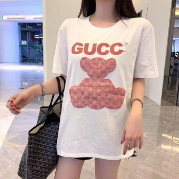 霸雅海夏季新款酷奇g家酷奇粉小熊印花短袖男女同款t恤圆领半袖国潮