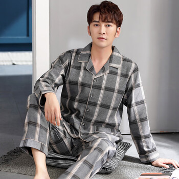 轻奢睡衣男秋冬季新款棉质长袖睡裤套装男士宽松加大码男款家居服时尚