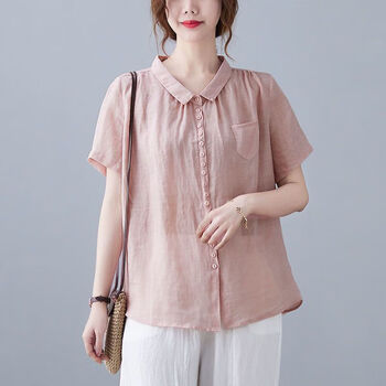 特价捡漏素订棉麻女装官方素素薄款棉麻上衣女夏短袖亚麻t恤夏季新款