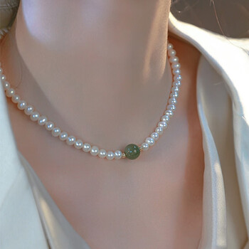 槐雀520送男女友礼物黄金猫眼珠碧玉淡水珍珠项链女时尚年轻妈妈款毛