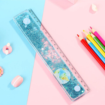 可爱卡通少女心文具直尺软尺儿童流沙书签尺多功能文具15网红尺子套装