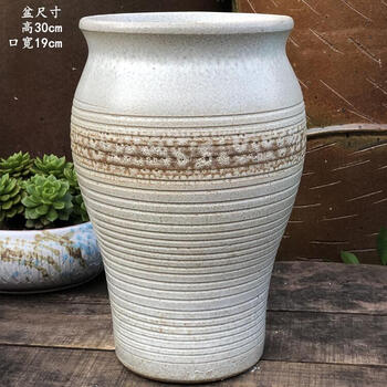 奴风宜兴复古手工陶罐花盆粗陶高直筒多肉老桩植物盆紫砂陶瓷大花盆高