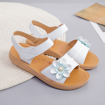 夏甜美少女孩休闲平底女童凉鞋花朵儿童初中小学生中大童公主凉鞋