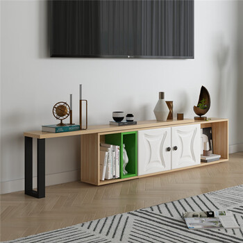 超窄电视柜 伸缩小户型极落地小型出租房单个长条宽20 浅胡桃面 浅