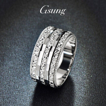 gsung铂金男士戒指pt950男款转动戒指大气男士闪亮宽面白金戒指扳指 8