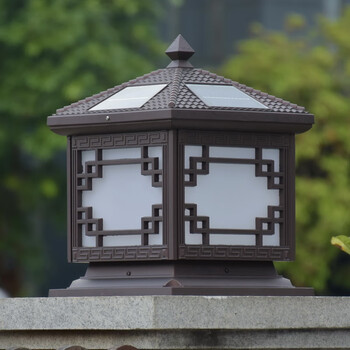 御舵柱头灯大门柱灯铝加厚花园中式别墅咖啡两用园林庭院太阳能围墙灯