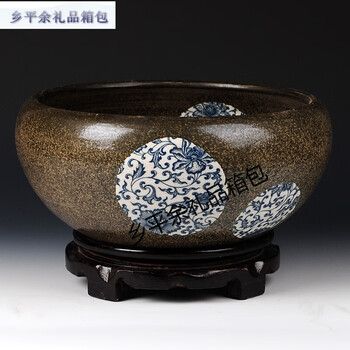 水浅荷花睡莲盆养鱼盆水培金鱼缸乌龟缸创意装饰摆件 鱼缸 旋转底座