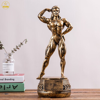 健身摆件 拳肌肉男健美先生体操小人健身比赛奖杯大力士雕塑健身房