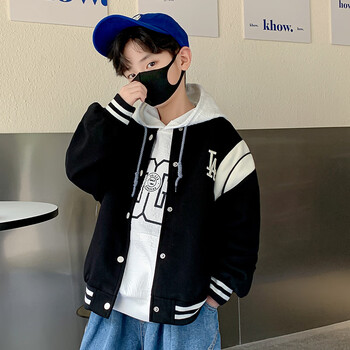 春秋2022年新款儿童炸街棒球服5男孩8春装上衣夹克衫12岁黑色150cm