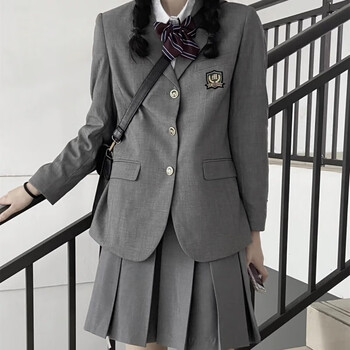 小西装jk外套学生女制服裙日系学院风薄款灰色西服秋冬套装全套灰色