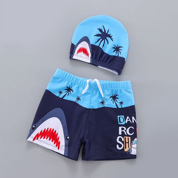 男童卡通泳装男孩学生游泳衣速干游泳装备套装平角游泳裤 鲨鱼泳裤