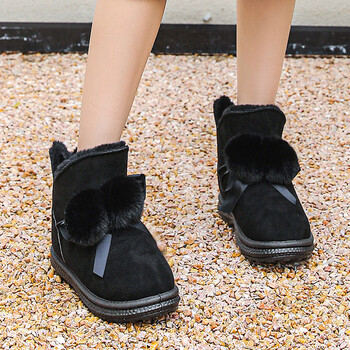 环球新款棉鞋保暖女鞋雪地靴女款冬季短筒加绒加厚面包鞋防滑靴子黑色