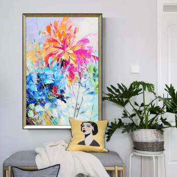 首艺派 现代简约手绘花卉油画抽象客厅玄关装饰画酒店餐厅走廊过道