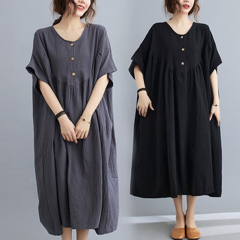 萌菲思200斤大码女装肥胖女人夏季新款棉麻连衣裙胖妹妹穿的宽松显瘦