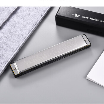 皇仕天鹅口琴24孔复音c调初学者学生男女孩用蓝色琴定制款黑色