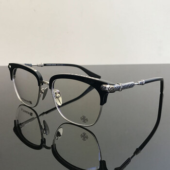 经典克罗心眼镜框女纯钛超轻眼镜潮男防蓝光眼镜复古平光镜架 黑银色