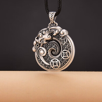 掐丝麒麟项链网红精致百搭个性生日礼物约25克吊坠配黑蜡绳证书礼盒