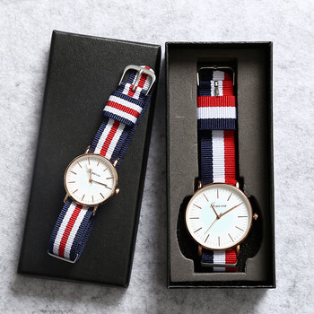 2022年新款情侣手表一对韩版潮流 学生简约英伦风布带手表时尚石英 蓝