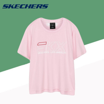 Skechers斯凯奇女装2021夏季新款女子运动时尚T恤针织圆领短袖衫体恤L220W051 琵鹭粉 XL