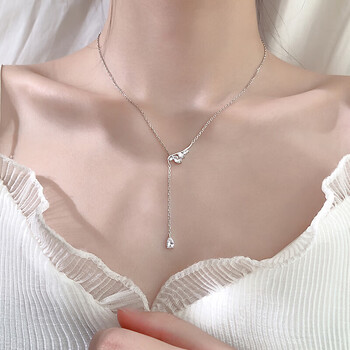 风格颈链性感锁骨链首饰时尚银饰品生日礼 天使翅膀流苏项链(白金色)