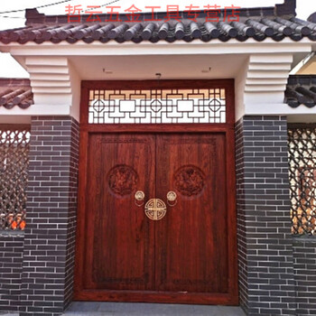 实木大门榆木中式双开大门庭院别墅仿古大门农乡村进户大门原木门