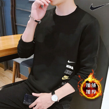 耐克男子加绒卫衣 2022冬季跑步训练运动服ins潮时尚针织圆领套头衫 DX0782-010/内里加绒 L /建议130-150斤