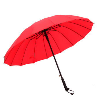 欧因 长柄雨伞16骨素色彩虹伞直杆伞防风伞晴商务伞定制logo广告伞 红色 大红16K直柄