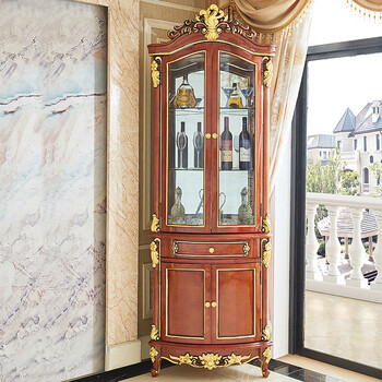 敏成 欧式三角酒柜 别墅餐厅家用客厅转角柜落地柜扇形靠墙酒柜收藏柜