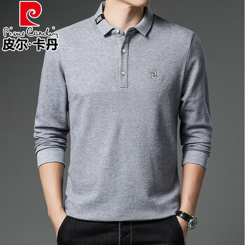 皮尔卡丹品牌长袖男士春秋款中年时尚翻领polo衫休闲纯棉上衣服男装