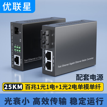 优联星 光纤收发器 单模百兆1光2电光电转换器 SC接口25公里一对装 YLX-BSC12