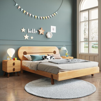 睦乐实木床北欧床拼色风格1.2米单人床卡通造型1.5m双人床卧室家具 单床 1500*2000 标准床