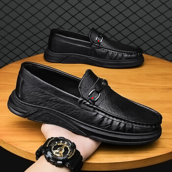 小回力家品牌秋季商务男鞋一脚蹬休闲皮鞋男士季软底百搭潮流懒人皮面