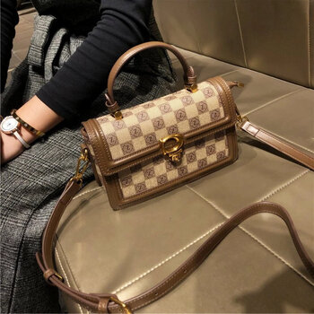 kuqidaishu酷奇包包女斜挎包2023新款大气手提包通勤眞皮单肩小方包