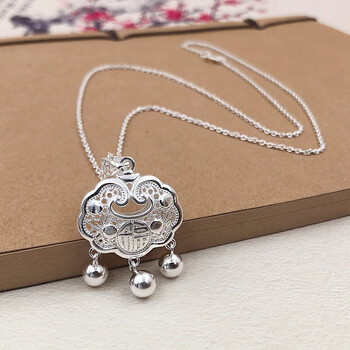 漫居霄aeteey 足银镂空宝宝银锁铜钱富贵长命锁婴儿满月银饰儿童福锁