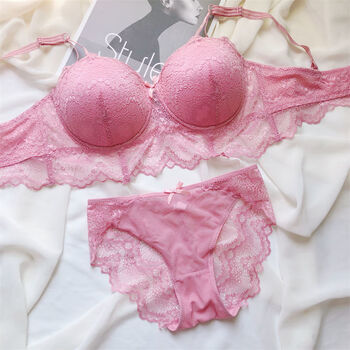 内衣斤性感蕾丝夏季半杯侧收副乳调整型薄聚拢文胸套装粉色套装3680e