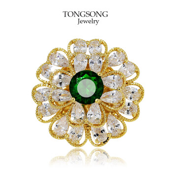 兴颖磁吸扣不伤衣吸铁石防走光太阳花胸针绿水晶满锆石开衫女配饰胸花