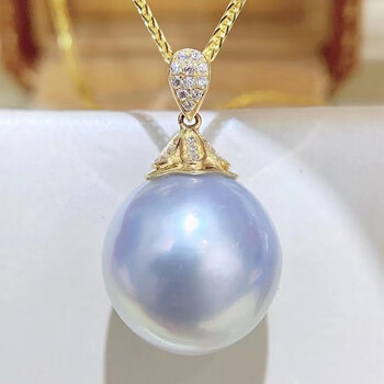 pearlboat澳白珍珠吊坠海水珍珠项链18k金镶嵌锆石锁骨链送女友送妈妈