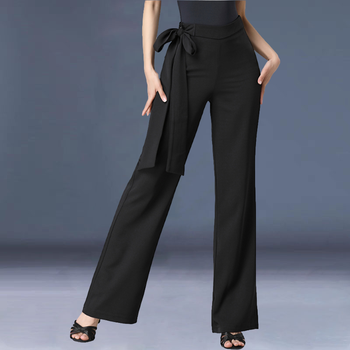 贝蒂2021新款拉丁舞裤子女高腰舞蹈裤摩登服装交谊跳舞裤直筒阔腿裤