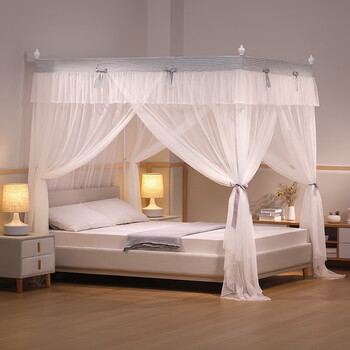 鸥廷家纺 三开门支架蚊帐家用卧室宫廷落地公主风加厚1.