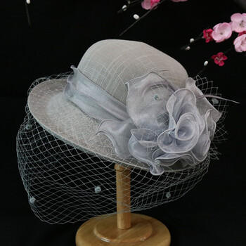 法式复古面纱亚麻纱帽女士名媛网纱礼帽卷边渔夫帽子防晒遮阳夏帽