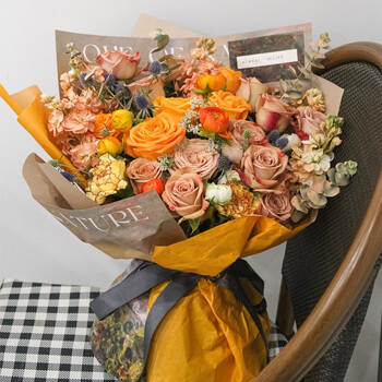 520礼物鲜花同城配送卡布奇诺玫瑰混搭花束生日礼物纪念日高端鲜花送