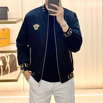 ッ潮牌范思哲男装外套美杜莎休闲时尚长袖立领夹克男士 白色头像长